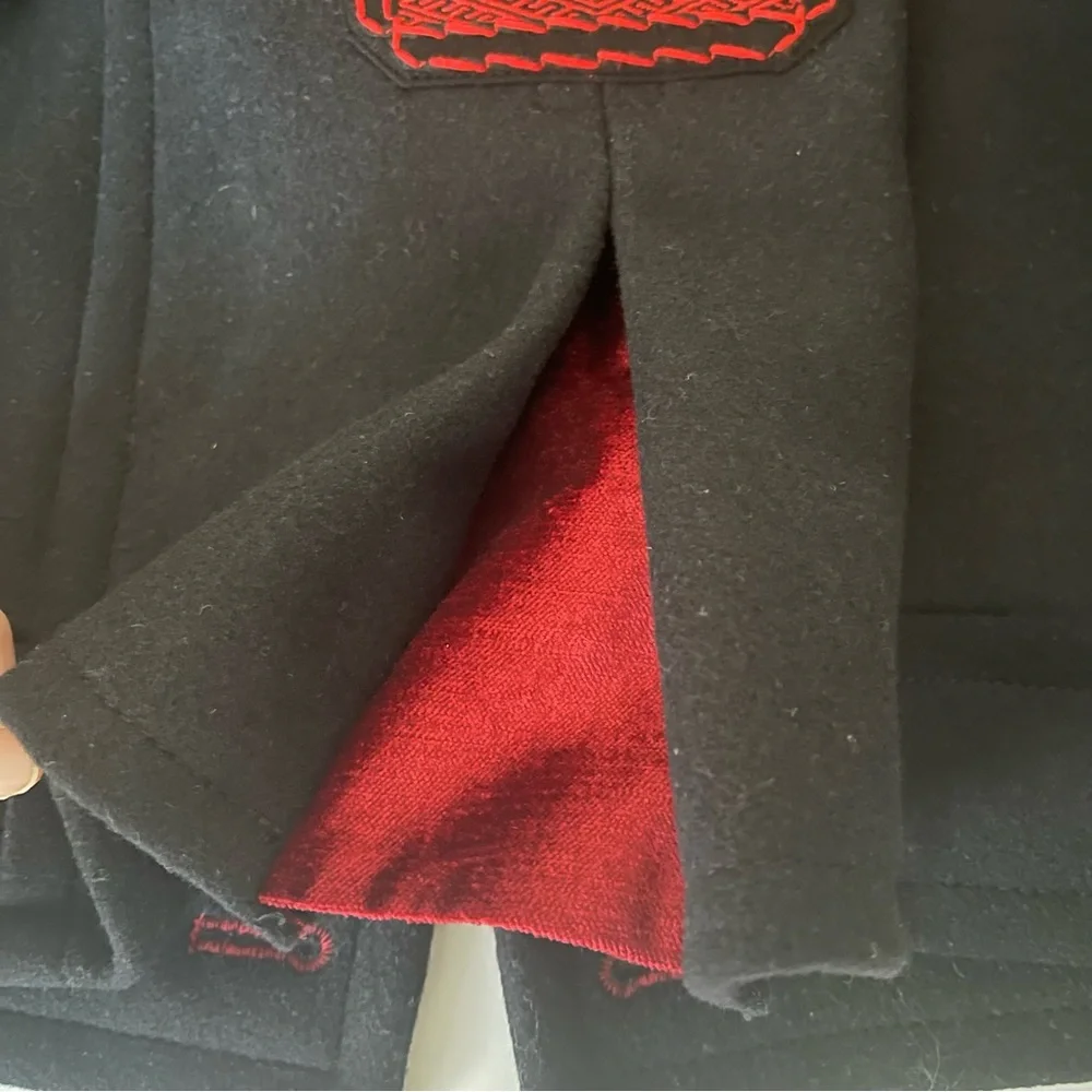 Free People Black Wool military PEACOAT size M Red textile accents, fully lined - Picture 8 of 16
